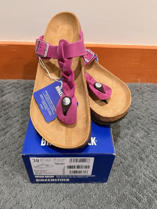 Birkenstock Shoes - Birkenstock Gizeh Braided 38 Purple Pink Leather Flip Flop Sandals